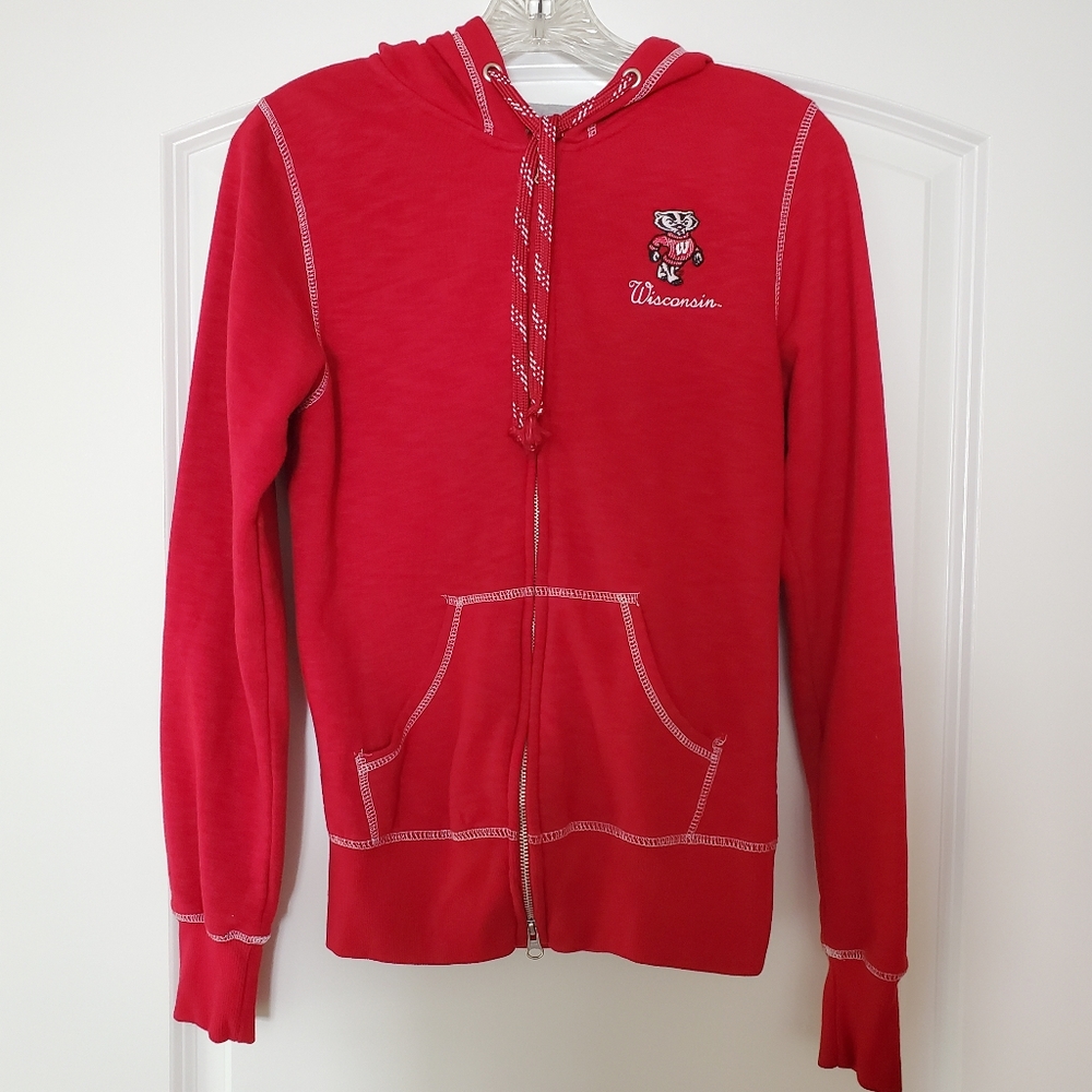 RED WISCONSIN BADGERS WOMEN'S ZIP HOODIE SWEATSHIRT SIZE XS